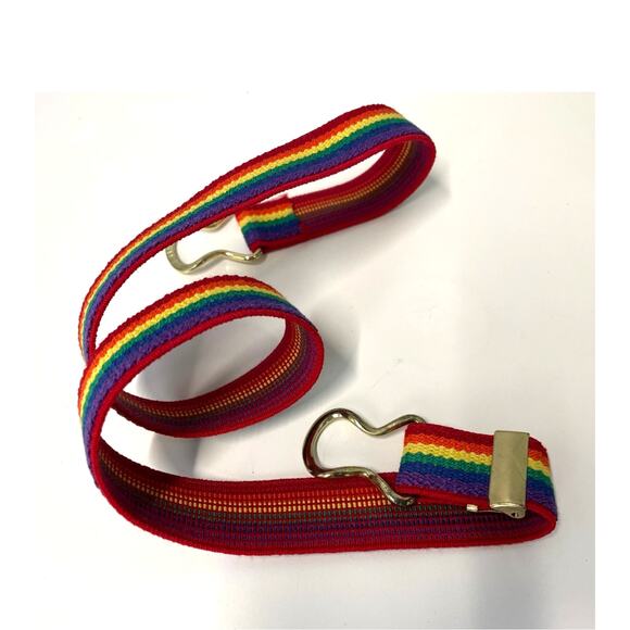 Vintage 1980s Woven Stretch Rainbow Color Block Adjustable Belt XS SM Med Pride main image 13